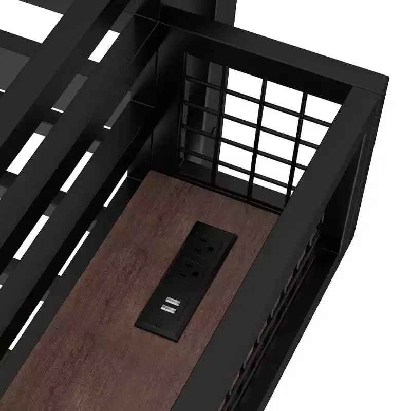 Lit mezzanine en métal noir avec bureau et rangement – Twin XL / Double, 1 personne