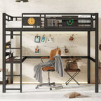 Lit mezzanine en métal noir avec bureau et rangement – Twin XL / Double, 1 personne