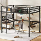 Lit mezzanine en métal noir avec bureau et rangement – Twin XL / Double, 1 personne