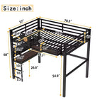 Lit mezzanine en métal noir avec bureau et rangement – Twin XL / Double, 1 personne