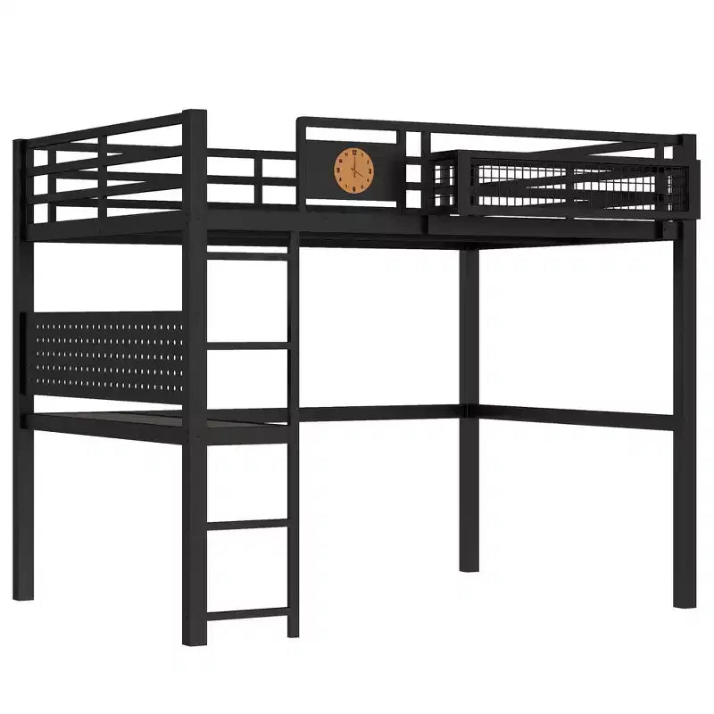 Lit mezzanine en métal noir avec bureau et rangement – Twin XL / Double, 1 personne