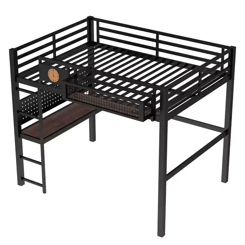 Lit mezzanine en métal noir avec bureau et rangement – Twin XL / Double, 1 personne