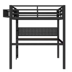 Lit mezzanine en métal noir avec bureau et rangement – Twin XL / Double, 1 personne
