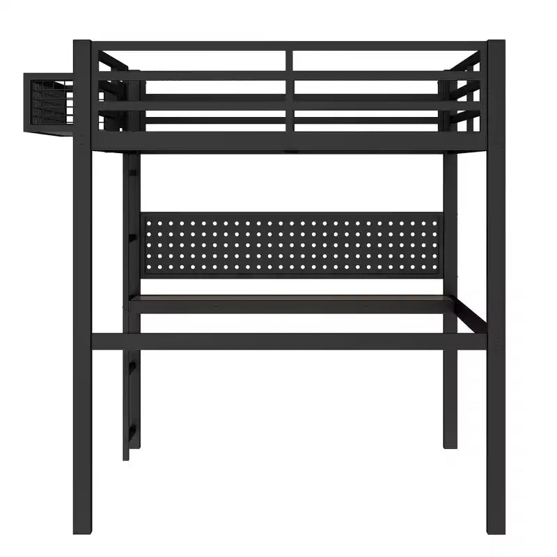 Lit mezzanine en métal noir avec bureau et rangement – Twin XL / Double, 1 personne