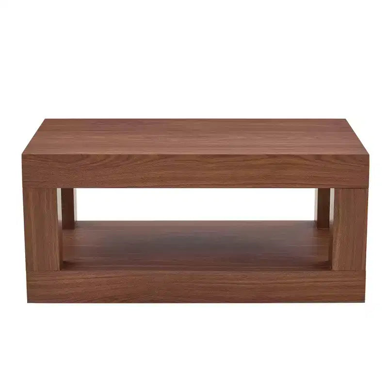 Table basse rectangulaire marron à 2 niveaux en MDF, piètement colonne, jusqu'à 6 places