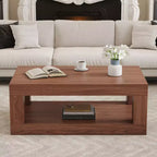Table basse rectangulaire marron à 2 niveaux en MDF, piètement colonne, jusqu'à 6 places