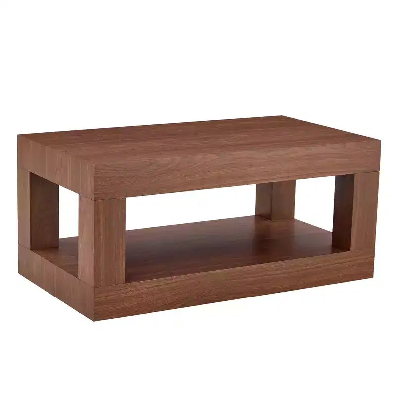 Table basse rectangulaire marron à 2 niveaux en MDF, piètement colonne, jusqu'à 6 places