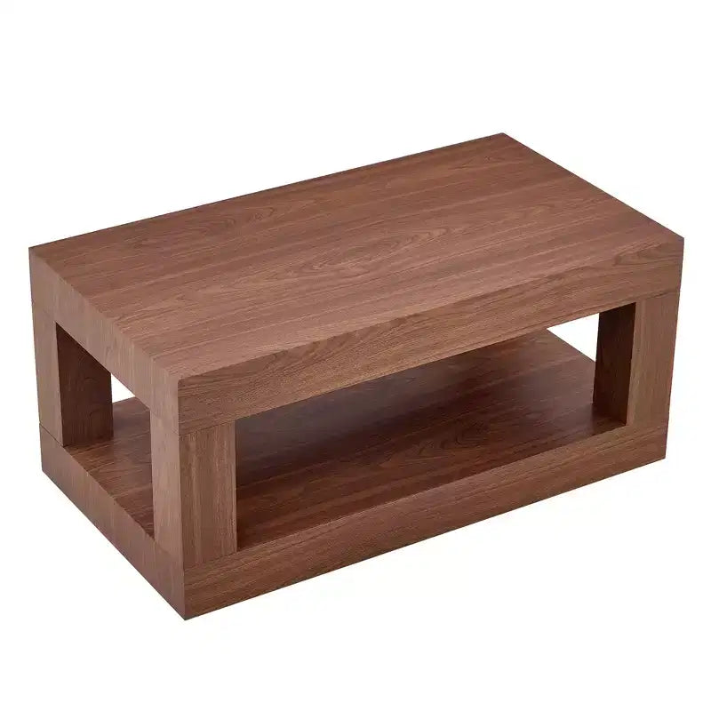 Table basse rectangulaire marron à 2 niveaux en MDF, piètement colonne, jusqu'à 6 places