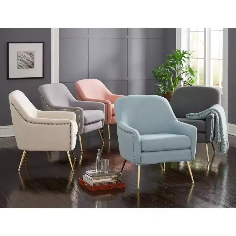 Fauteuil d'appoint 1 place rembourré, Bleu / Rose sale / Gris / Gris texturé