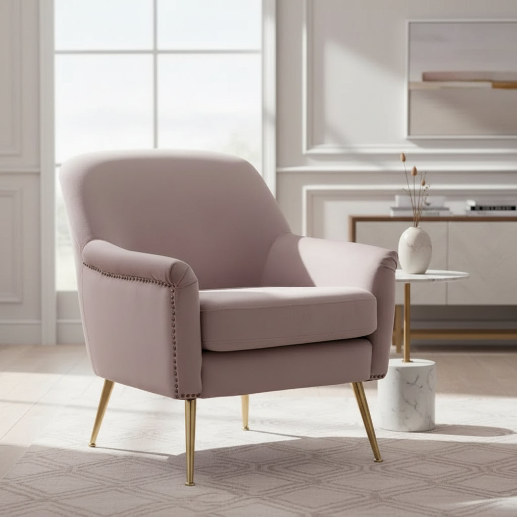 Fauteuil d'appoint 1 place rembourré, Bleu / Rose sale / Gris / Gris texturé