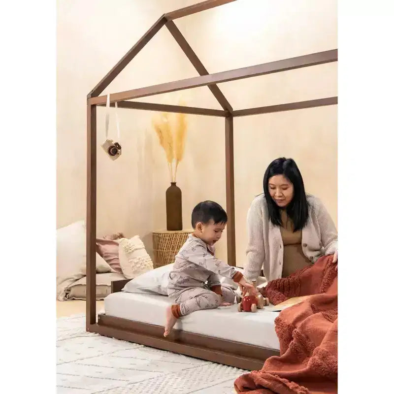 Cadre de lit au sol en noyer – Style maison – Pour 1 enfant