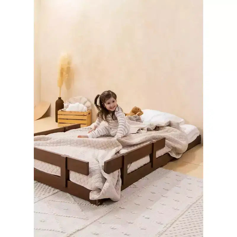 Cadre de lit au sol en noyer – Style maison – Pour 1 enfant