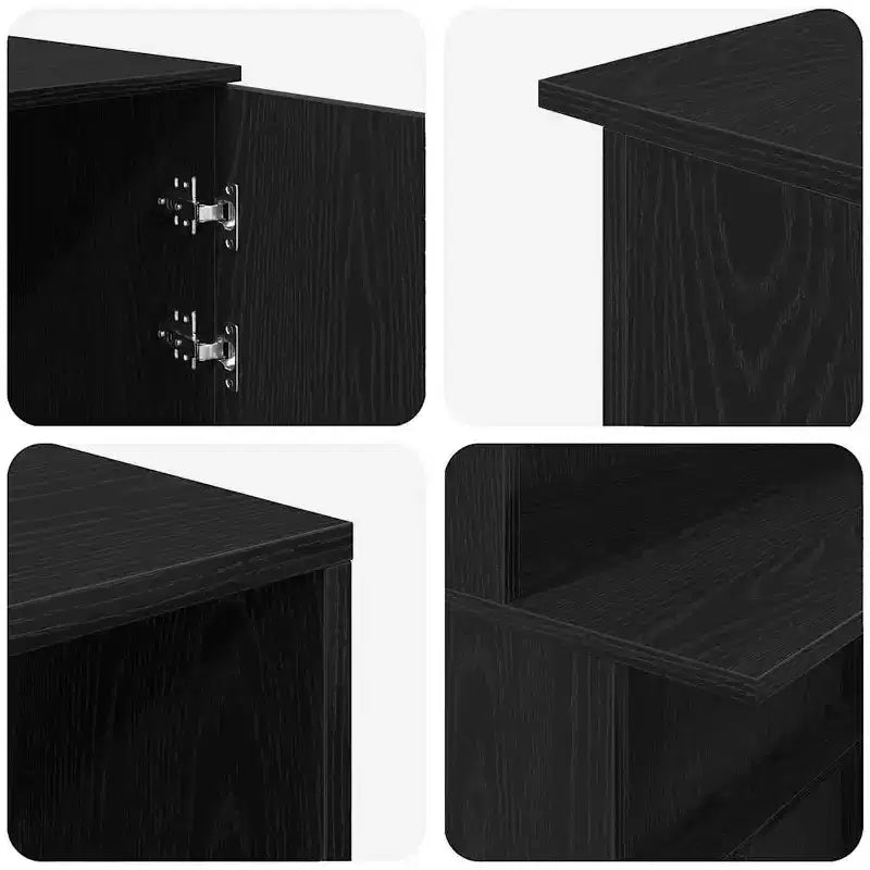 Bureau d'accueil chêne noir avec placards de rangement, 1 personne, Bois reconstitué