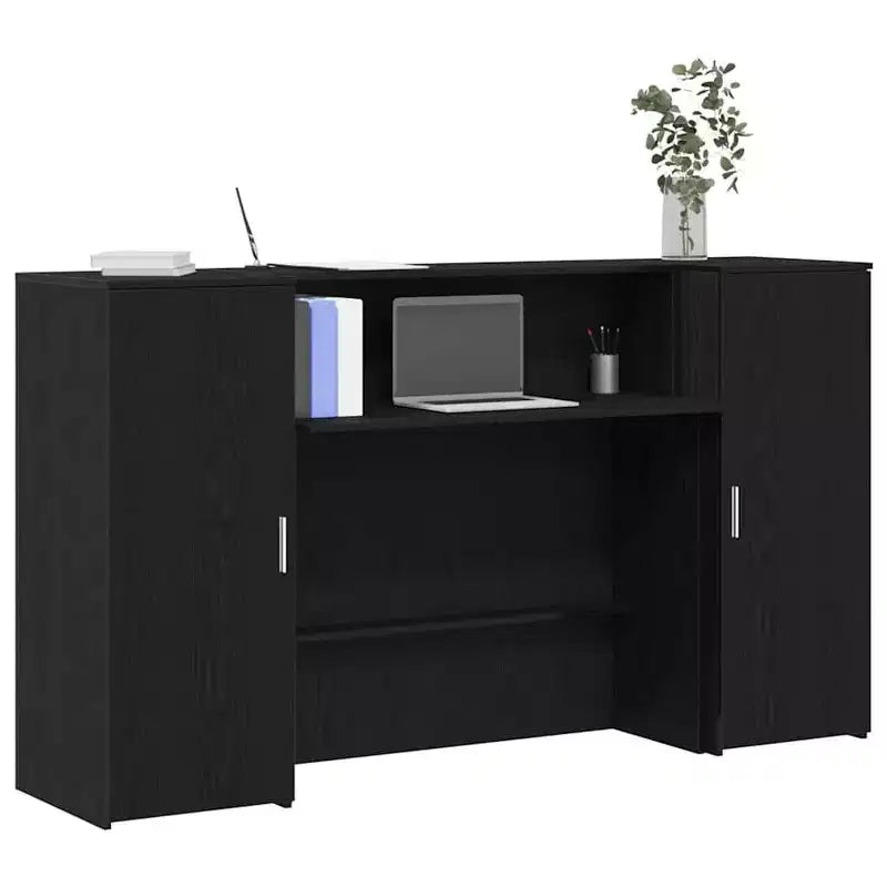 Bureau d'accueil chêne noir avec placards de rangement, 1 personne, Bois reconstitué