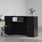 Bureau d'accueil chêne noir avec placards de rangement, 1 personne, Bois reconstitué