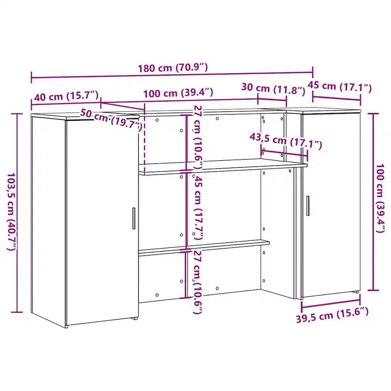 Bureau d'accueil chêne noir avec placards de rangement, 1 personne, Bois reconstitué