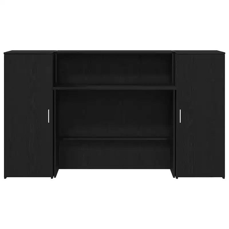 Bureau d'accueil chêne noir avec placards de rangement, 1 personne, Bois reconstitué