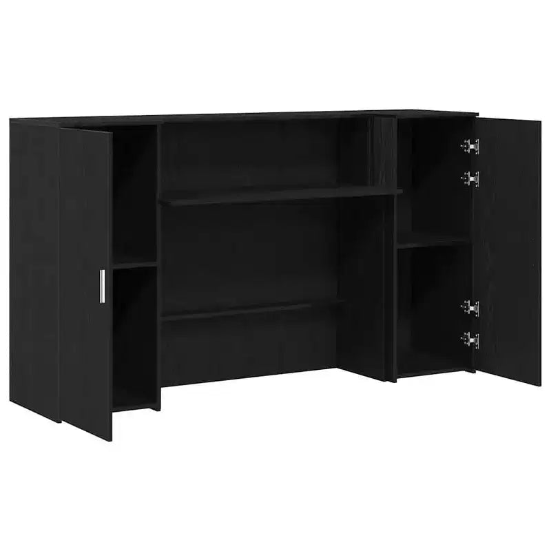 Bureau d'accueil chêne noir avec placards de rangement, 1 personne, Bois reconstitué