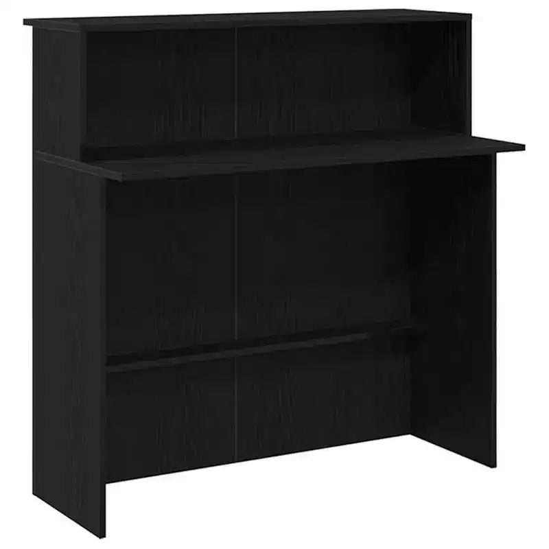 Bureau d'accueil chêne noir avec placards de rangement, 1 personne, Bois reconstitué