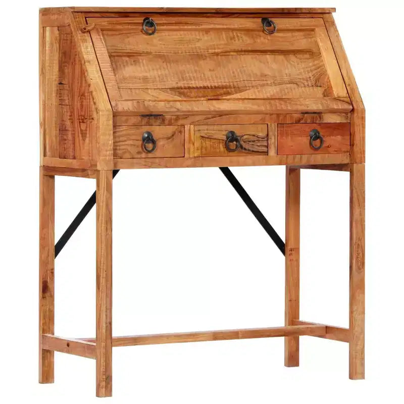 Bureau d'écriture rectangulaire en bois d'acacia massif brun, 1 personne