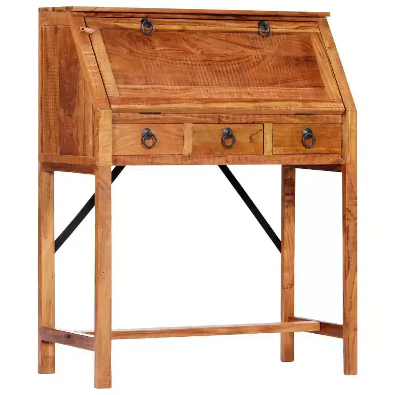 Bureau d'écriture rectangulaire en bois d'acacia massif brun, 1 personne
