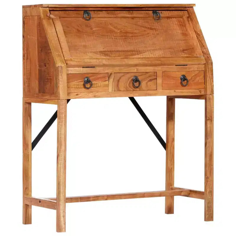 Bureau d'écriture rectangulaire en bois d'acacia massif brun, 1 personne