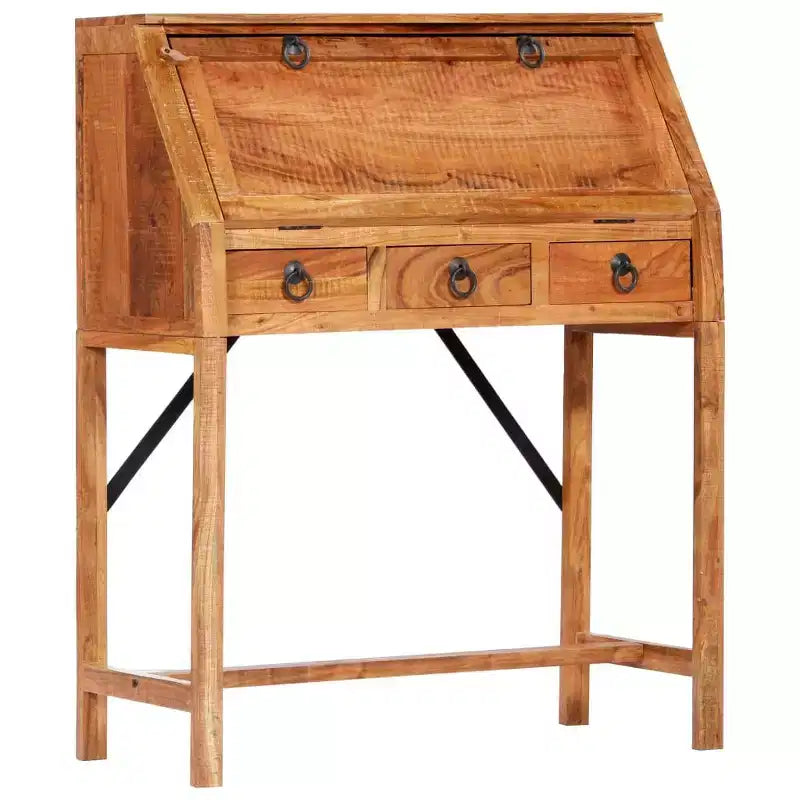 Bureau d'écriture rectangulaire en bois d'acacia massif brun, 1 personne