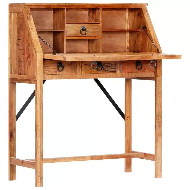 Bureau d'écriture rectangulaire en bois d'acacia massif brun, 1 personne