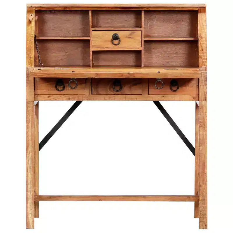 Bureau d'écriture rectangulaire en bois d'acacia massif brun, 1 personne