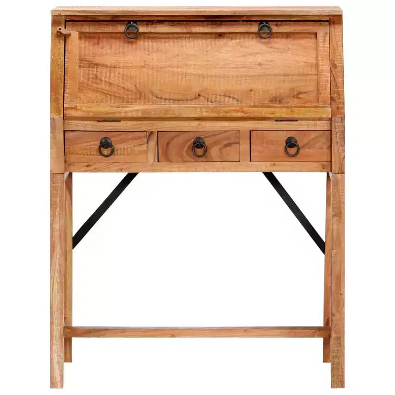 Bureau d'écriture rectangulaire en bois d'acacia massif brun, 1 personne