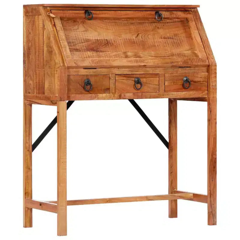 Bureau d'écriture rectangulaire en bois d'acacia massif brun, 1 personne