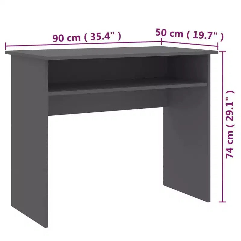 Bureau rectangulaire avec étagère ouverte – Gris béton / Gris / Blanc – 1 personne