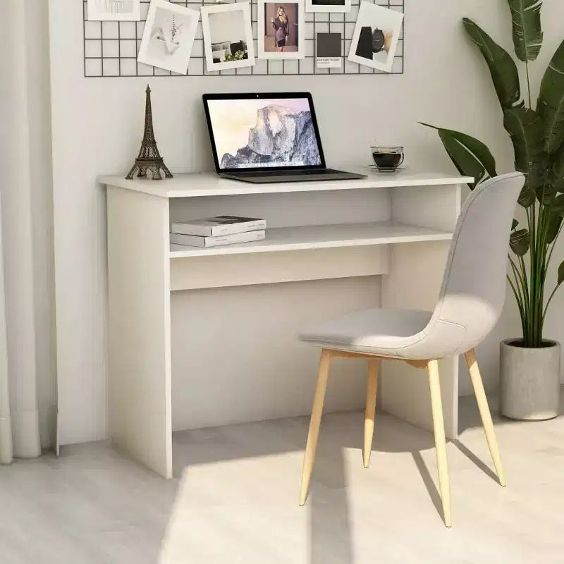 Bureau rectangulaire avec étagère ouverte – Gris béton / Gris / Blanc – 1 personne