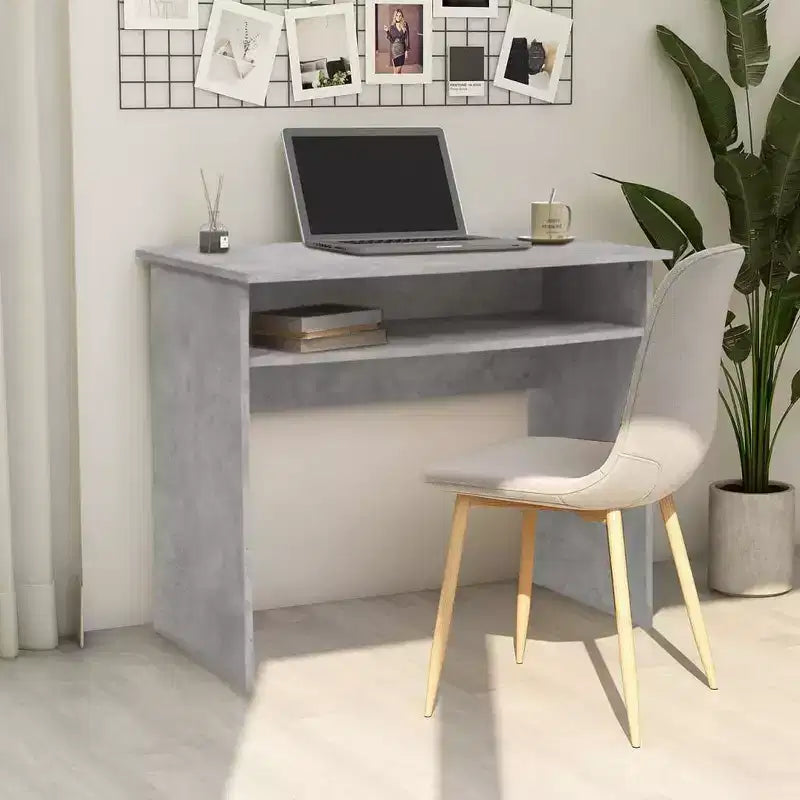 Bureau rectangulaire avec étagère ouverte – Gris béton / Gris / Blanc – 1 personne