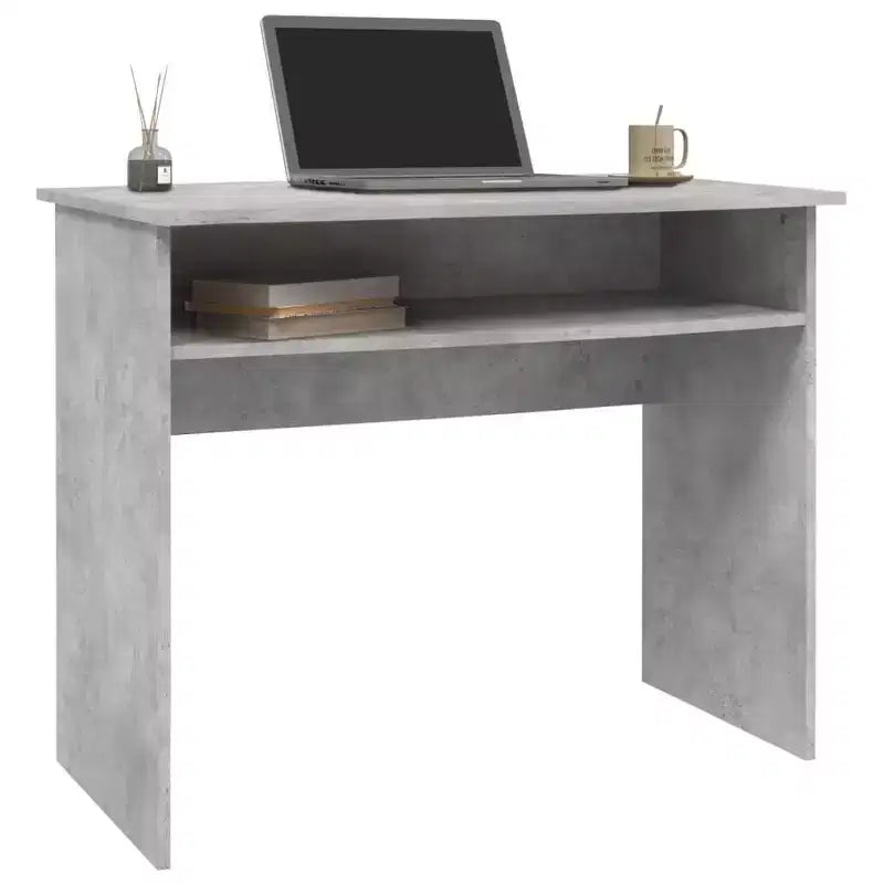 Bureau rectangulaire avec étagère ouverte – Gris béton / Gris / Blanc – 1 personne
