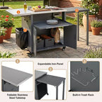 Chariot de préparation pour barbecue extérieur pliable noir/gris, 2 portes, pour 1 personne