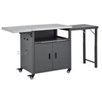 Chariot de préparation pour barbecue extérieur pliable noir/gris, 2 portes, pour 1 personne
