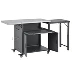 Chariot de préparation pour barbecue extérieur pliable noir/gris, 2 portes, pour 1 personne