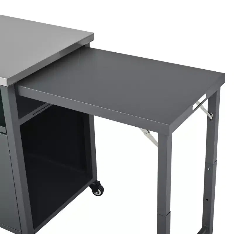 Chariot de préparation pour barbecue extérieur pliable noir/gris, 2 portes, pour 1 personne