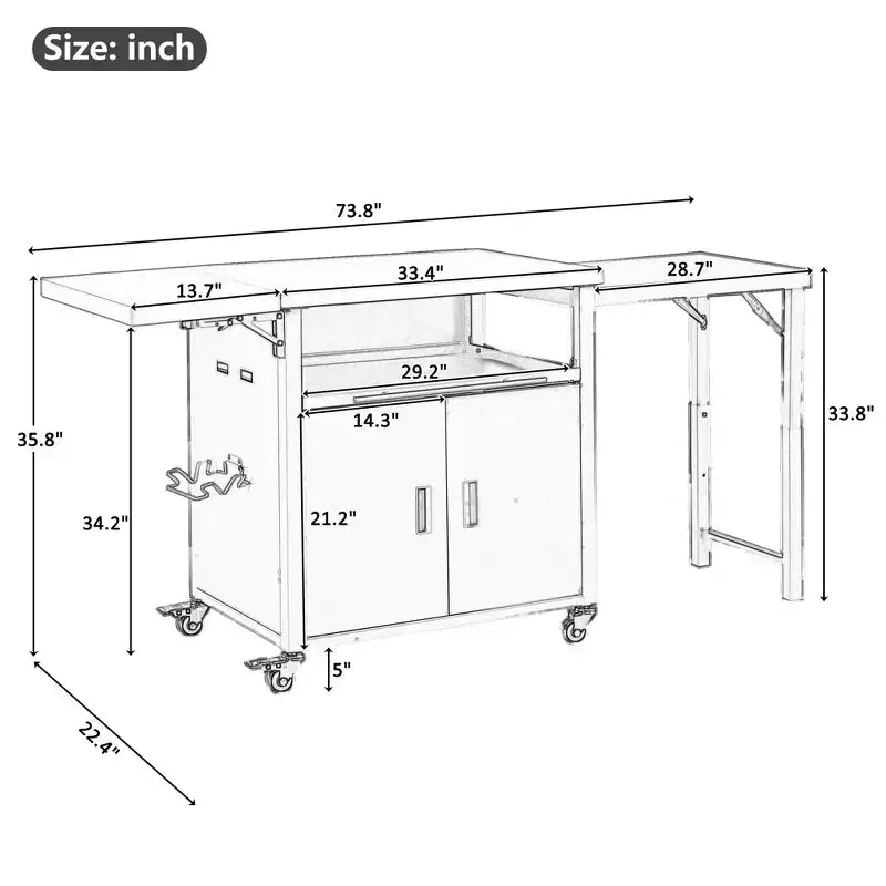 Chariot de préparation pour barbecue extérieur pliable noir/gris, 2 portes, pour 1 personne