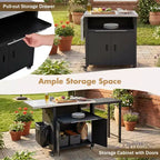Chariot de préparation pour barbecue extérieur pliable noir/gris, 2 portes, pour 1 personne