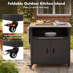 Chariot de préparation pour barbecue extérieur pliable noir/gris, 2 portes, pour 1 personne