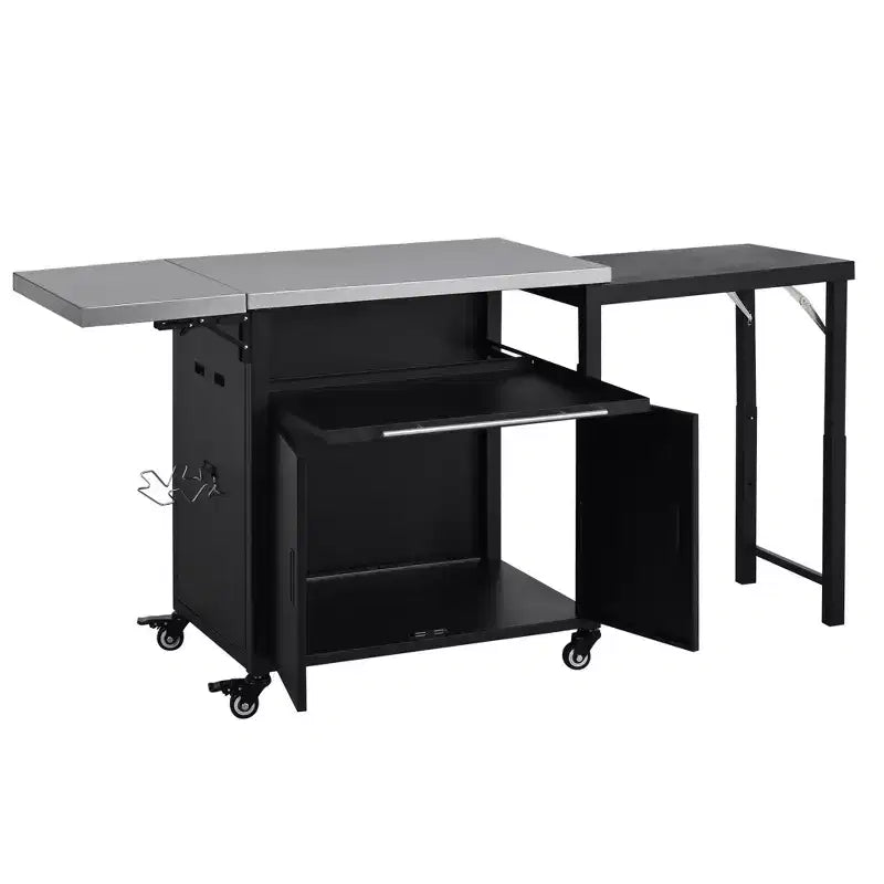 Chariot de préparation pour barbecue extérieur pliable noir/gris, 2 portes, pour 1 personne