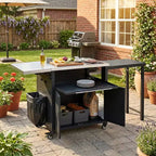 Chariot de préparation pour barbecue extérieur pliable noir/gris, 2 portes, pour 1 personne