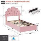 Lit plateforme à tête de lit pétale bleu/rose/blanc avec tiroirs de rangement – Jumeau, 1 personne