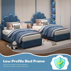 Lit plateforme à tête de lit pétale bleu/rose/blanc avec tiroirs de rangement – Jumeau, 1 personne