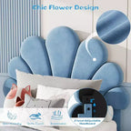 Lit plateforme à tête de lit pétale bleu/rose/blanc avec tiroirs de rangement – Jumeau, 1 personne