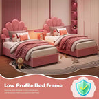 Lit plateforme à tête de lit pétale bleu/rose/blanc avec tiroirs de rangement – Jumeau, 1 personne