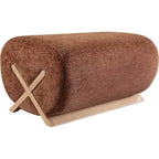 Ottoman en tissu Art déco noir/cognac – 1 personne