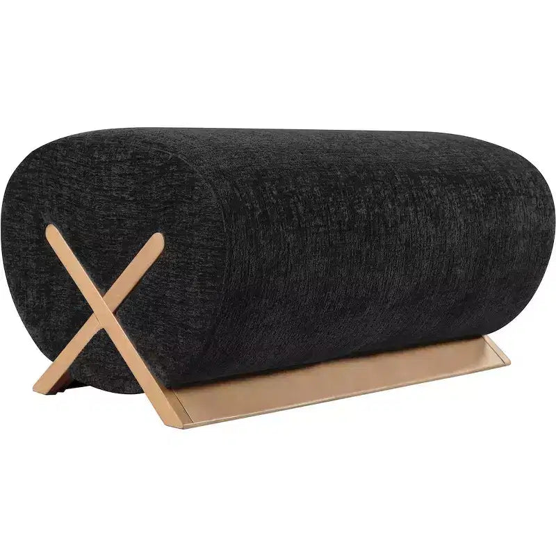 Ottoman en tissu Art déco noir/cognac – 1 personne